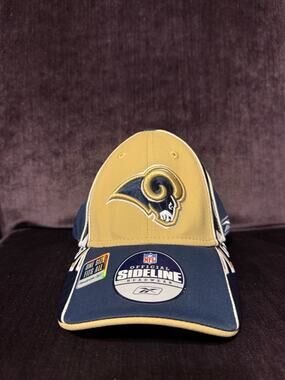 New St Louis Rams Reebok Flex Fitted OSFA Hat Cap Men NFL Football Blue Gold